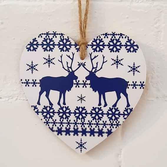 Christmas Heart Blue Reindeer Design